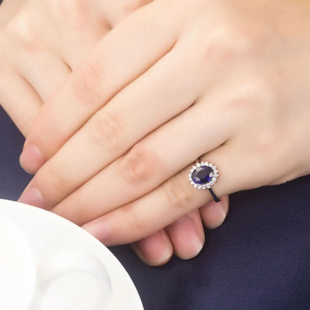 1.5CT Solid 18K White Gold Blue Fine Diamond Engagement Ring