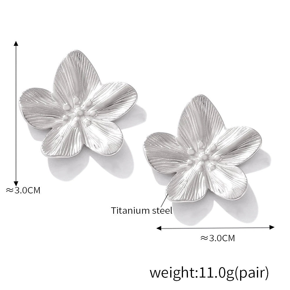 Stainless Steel Flower Leaf Stud Earrings