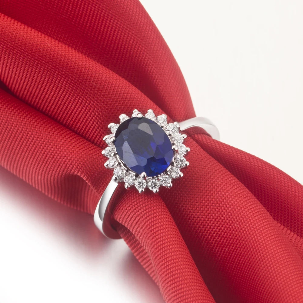 1.5CT Solid 18K White Gold Blue Fine Diamond Engagement Ring