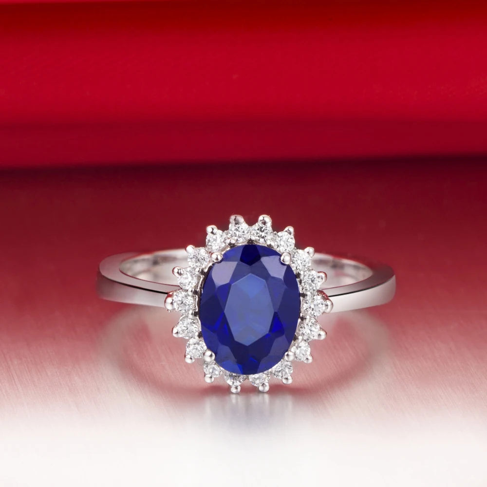 1.5CT Solid 18K White Gold Blue Fine Diamond Engagement Ring