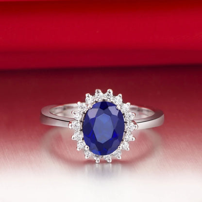 1.5CT Solid 18K White Gold Blue Fine Diamond Engagement Ring