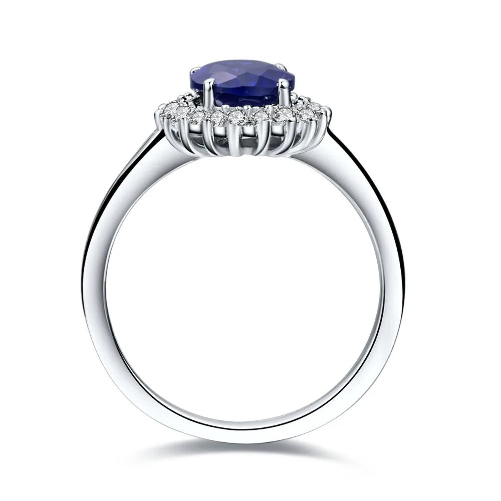 1.5CT Solid 18K White Gold Blue Fine Diamond Engagement Ring