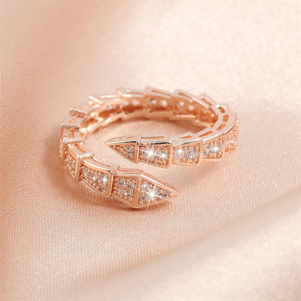 Copper Metal Snake Bone Nail Inlaid Zirconium Opening Ring