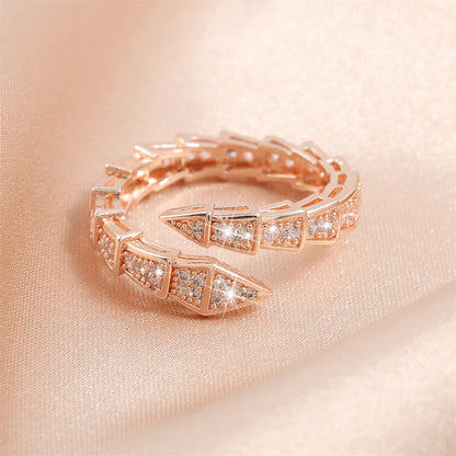 Copper Metal Snake Bone Nail Inlaid Zirconium Opening Ring