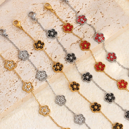 Stainless Steel Four-leaf Clover Inlaid Zirconium Small Bracelet