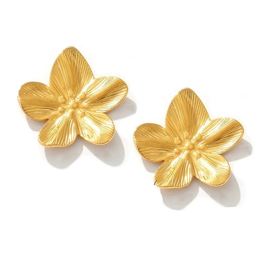 Stainless Steel Flower Leaf Stud Earrings