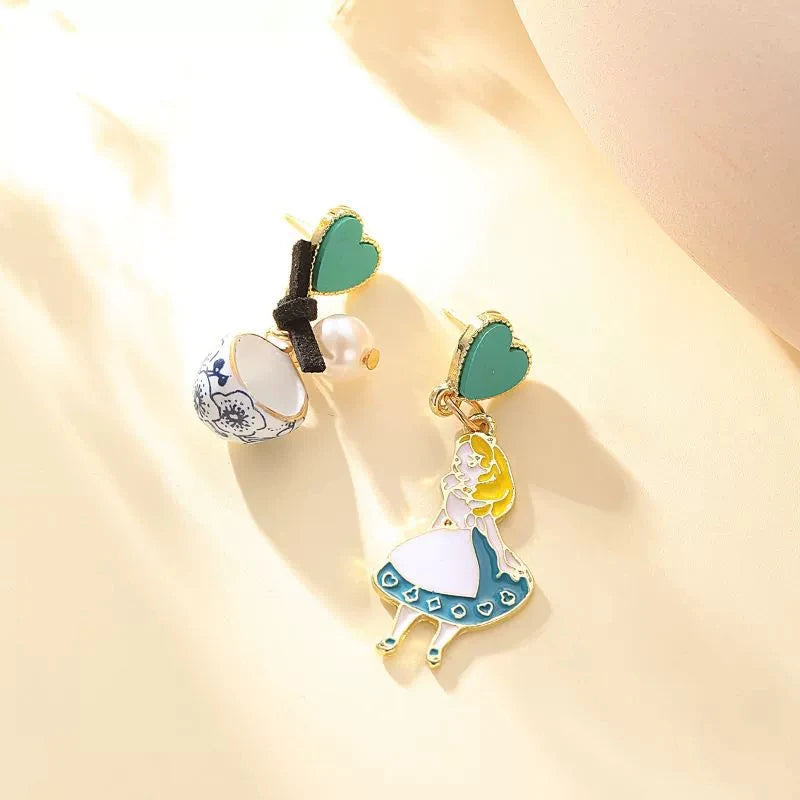 Carton Fairy Tale Princess Alice Asymmetry Earrings