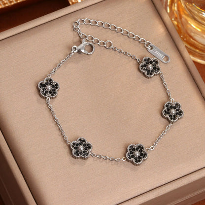 Stainless Steel Four-leaf Clover Inlaid Zirconium Small Bracelet
