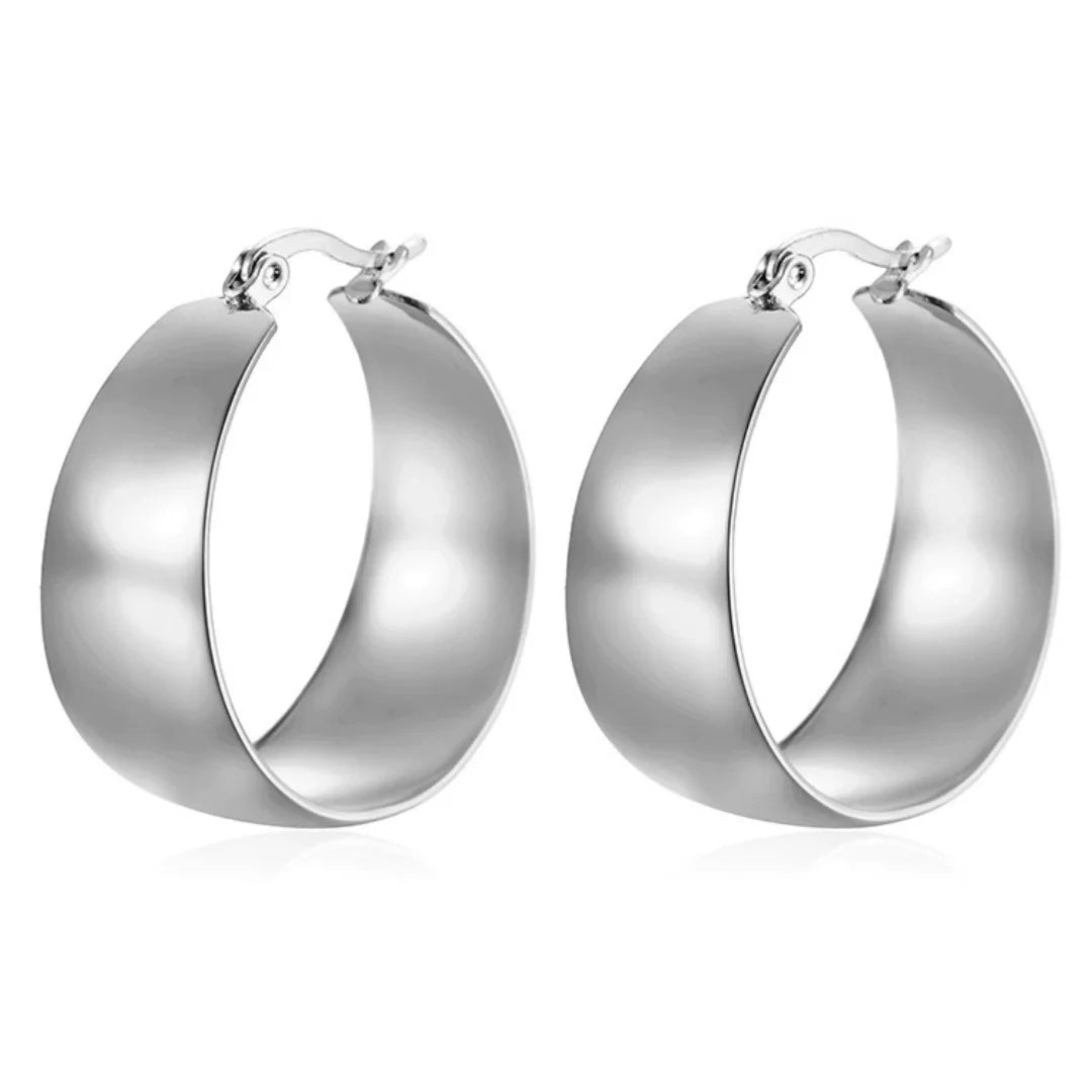 Stainless Steel Glossy Curved Round Earrings