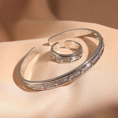 2-piece Set Of Copper Metal Inlaid Zirconium Opening Ring