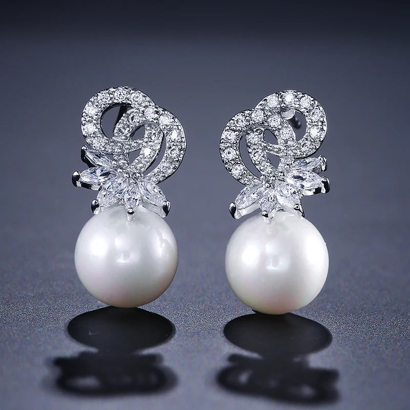Romantic Sweet Pearl Thorny Zircon Earrings