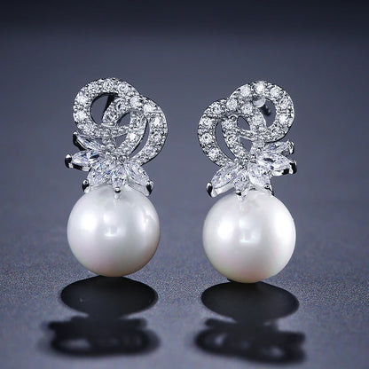 Romantic Sweet Pearl Thorny Zircon Earrings