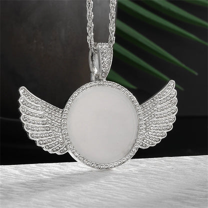 Angel Wings Mirror Photo Memorial Pendant Inlaid Necklace