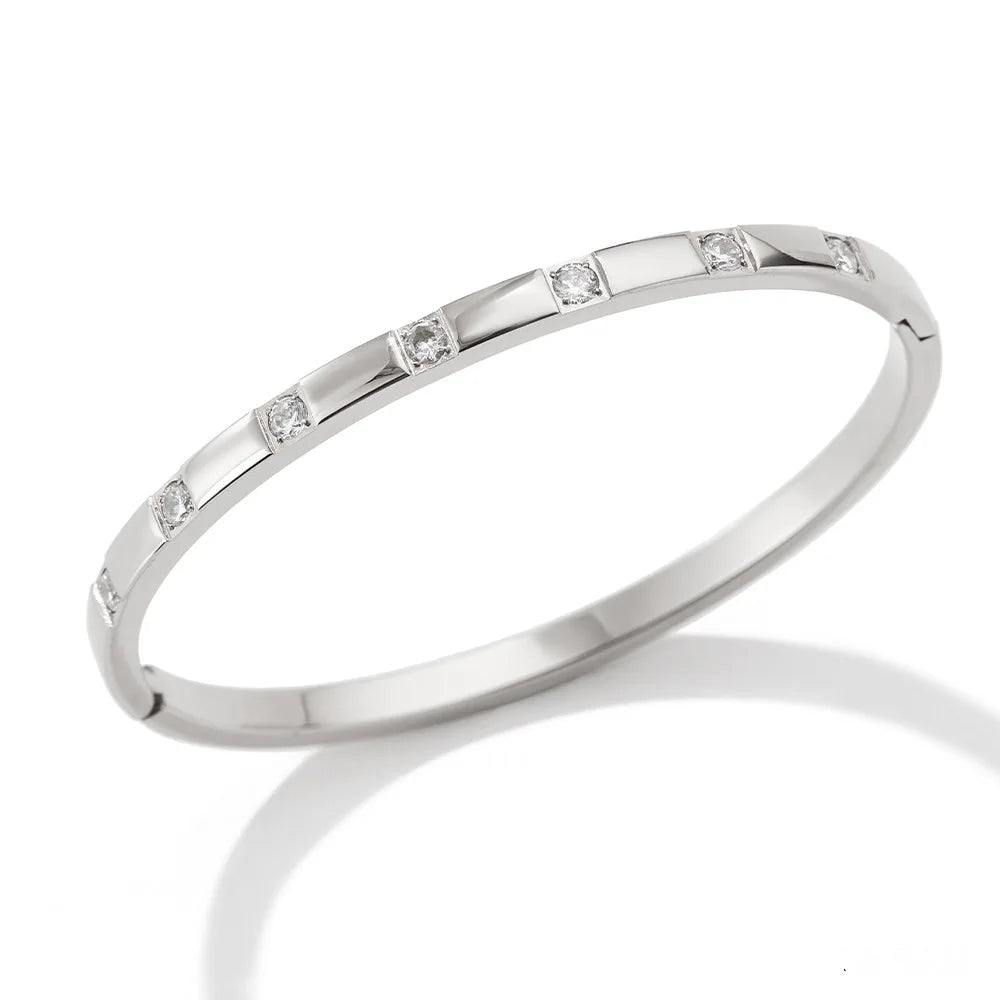 Stainless Steel Letter Inlaid Zirconium Stacking Bracelet