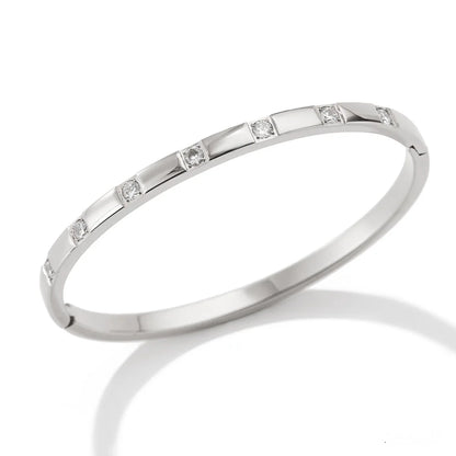 Stainless Steel Letter Inlaid Zirconium Stacking Bracelet