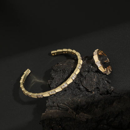 2-piece Set Of Copper Metal Inlaid Zirconium Opening Ring