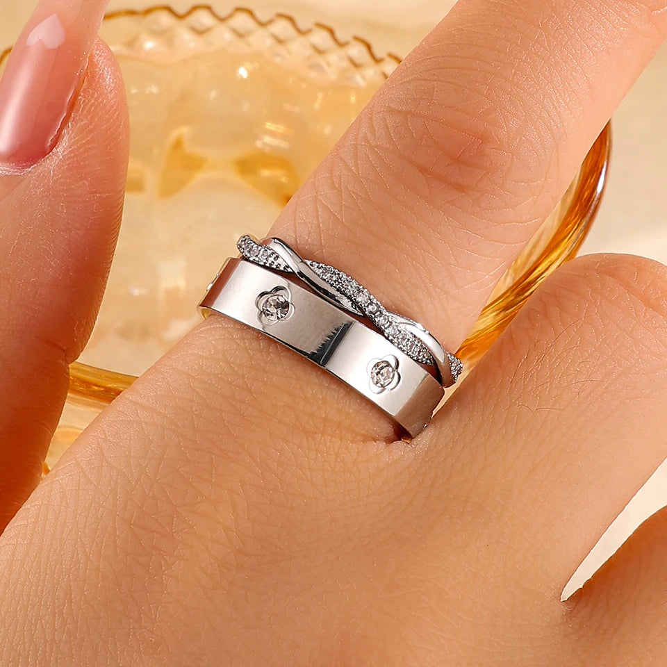 Sexy Romantic Flower Stainless Steel Ring Set
