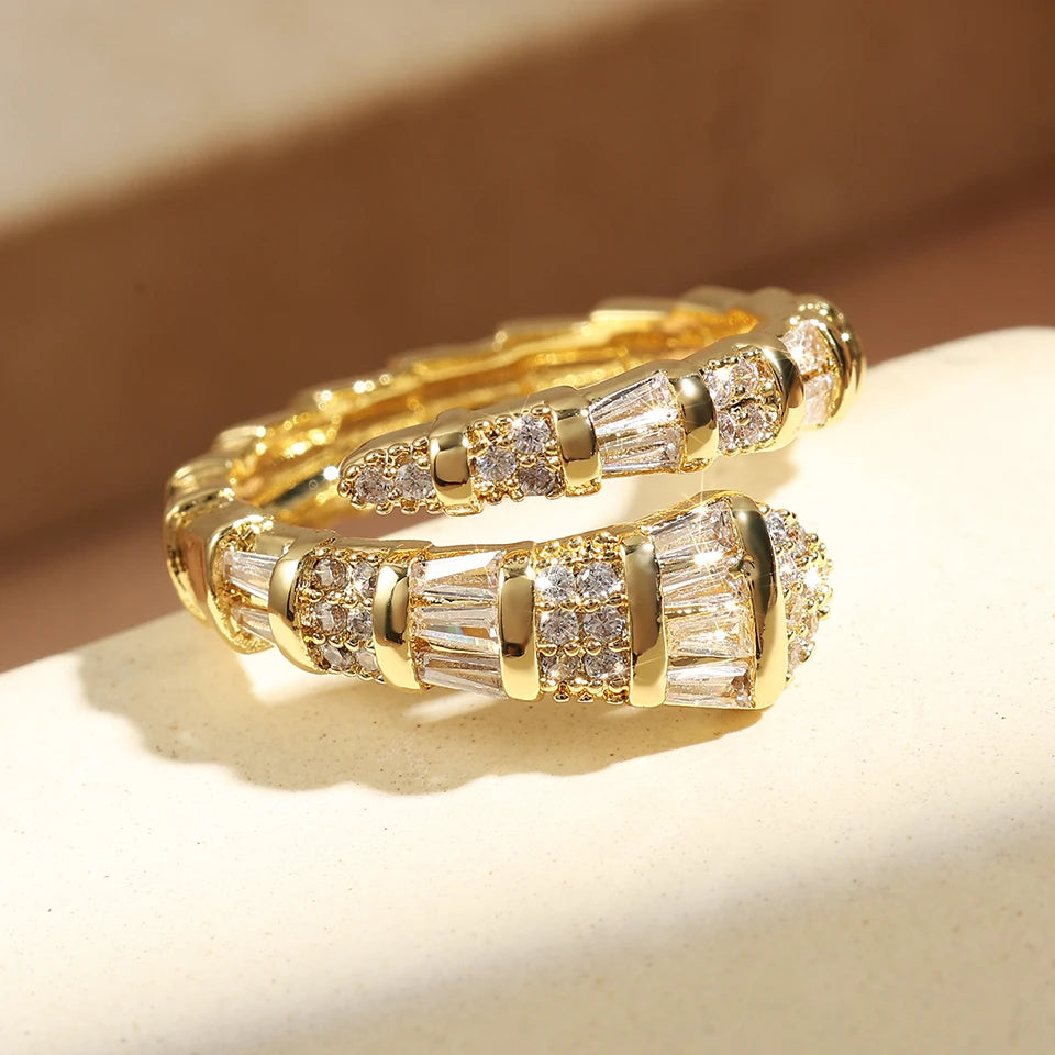 Copper Metal Snake Bone Nail Inlaid Zirconium Opening Ring