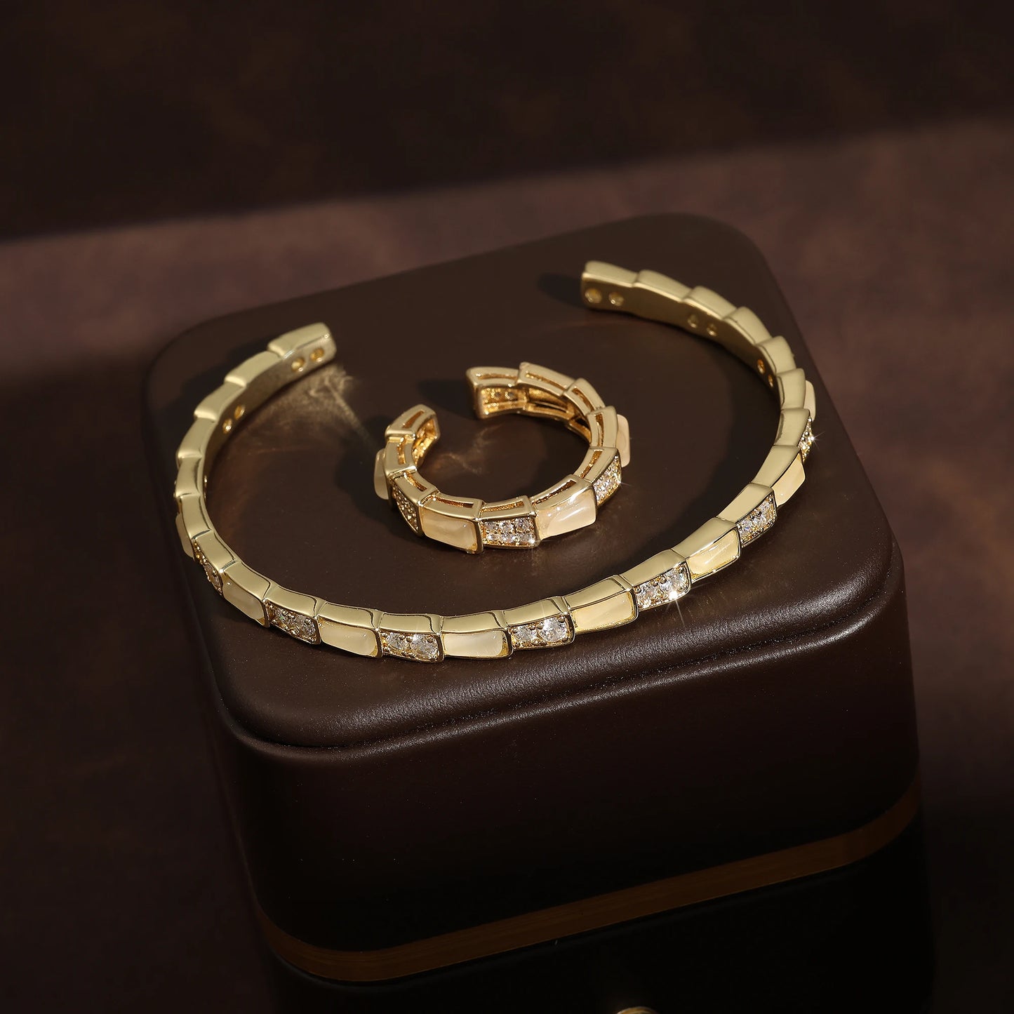 2-piece Set Of Copper Metal Inlaid Zirconium Opening Ring