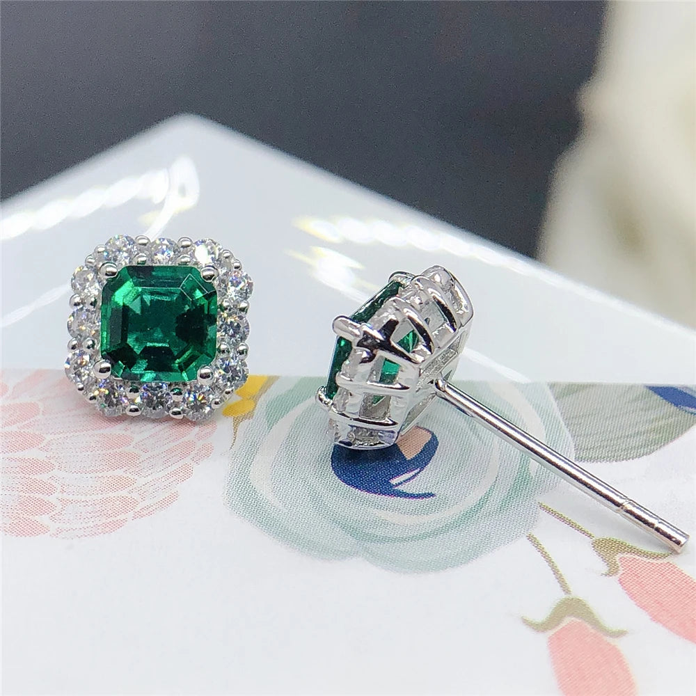 Genuine White Gold 0.5CT/Piece Emerald Engagement Earrings