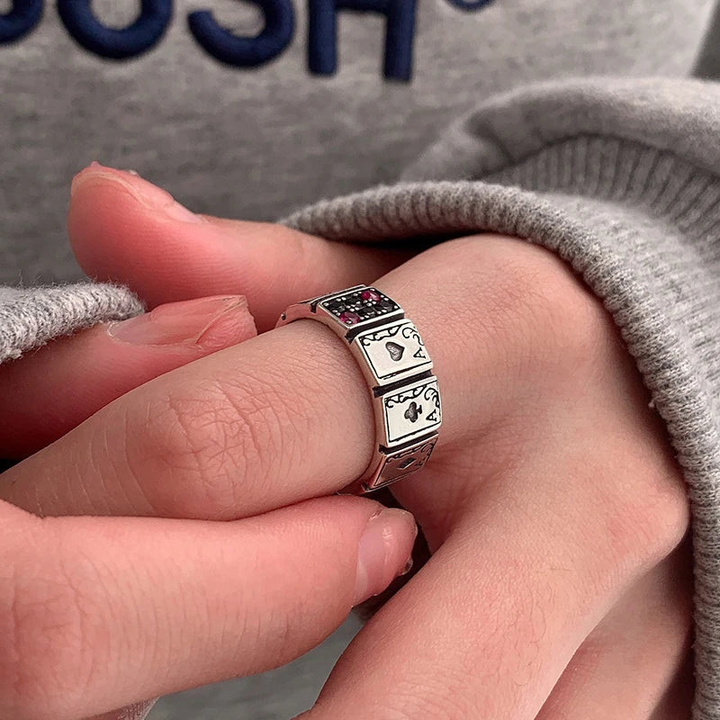 Punk Retro Playing Card Diamond-set Decoration Ring