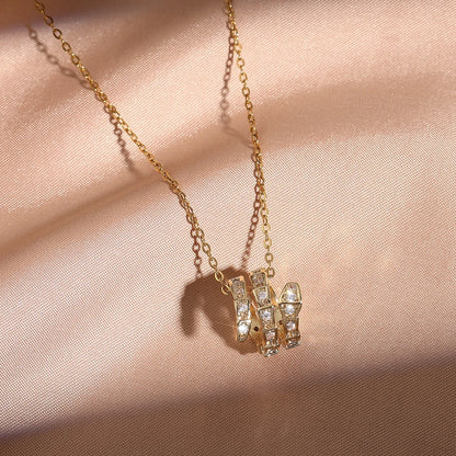 Snake Bone Inlaid Zirconium Pendant Necklace