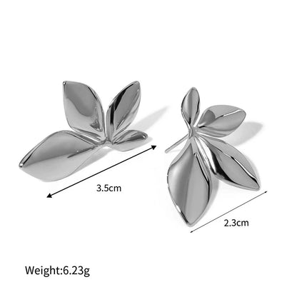 Stainless Steel Flower Leaf Stud Earrings