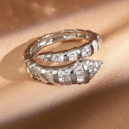 Copper Metal Snake Bone Nail Inlaid Zirconium Opening Ring