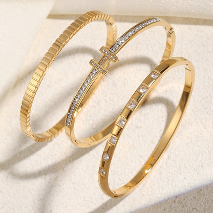 Stainless Steel Letter Inlaid Zirconium Stacking Bracelet