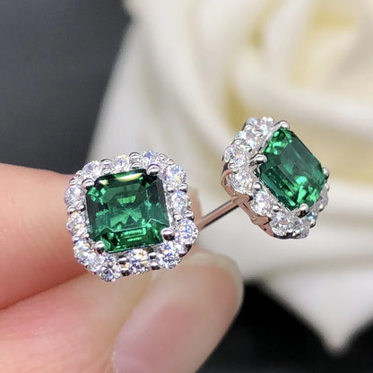 Genuine White Gold 0.5CT/Piece Emerald Engagement Earrings