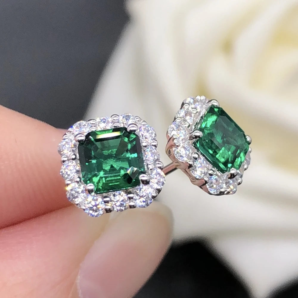 Genuine White Gold 0.5CT/Piece Emerald Engagement Earrings