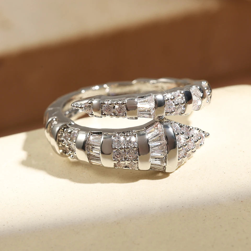 Copper Metal Snake Bone Nail Inlaid Zirconium Opening Ring