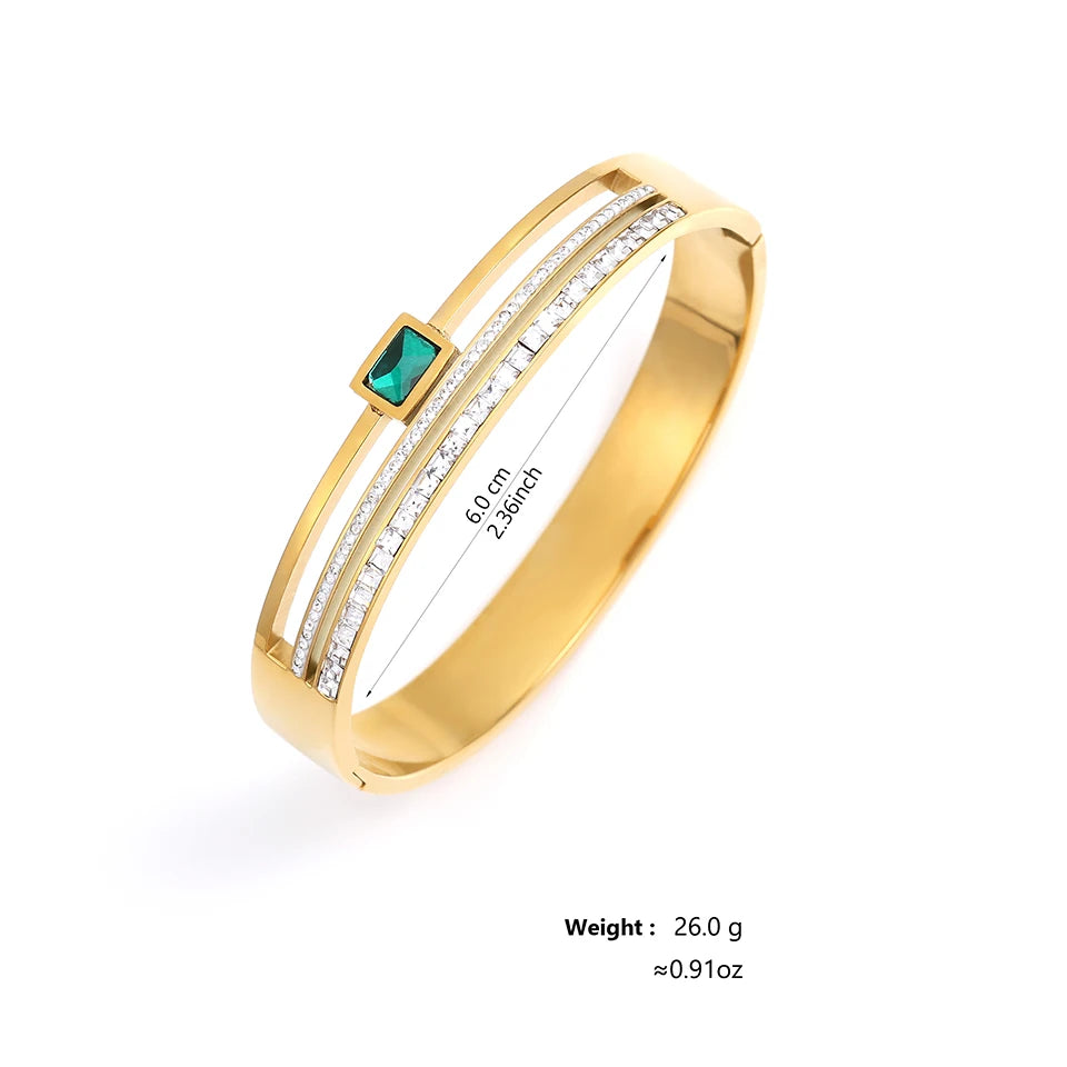 Stainless Steel Emerald Double Row Zirconium Ring