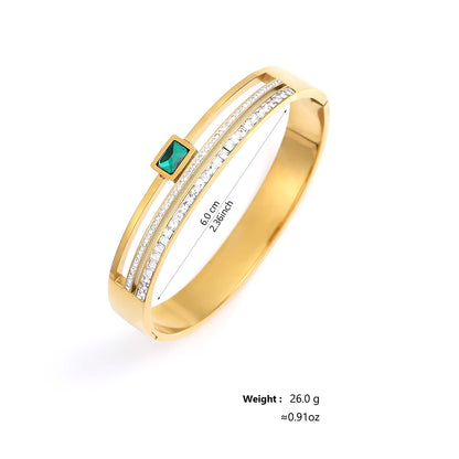 Stainless Steel Emerald Double Row Zirconium Ring