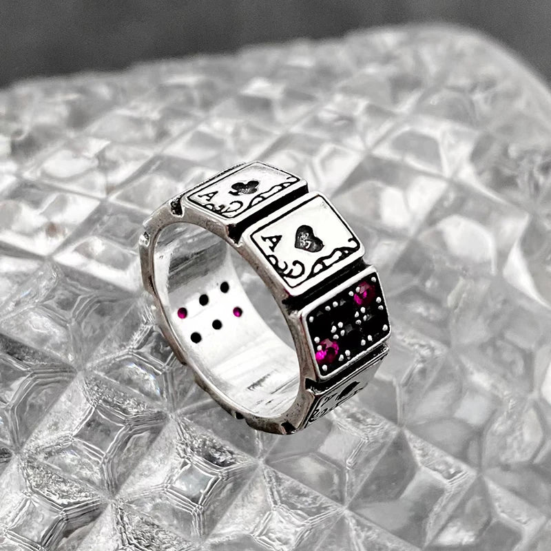 Punk Retro Playing Card Diamond-set Decoration Ring