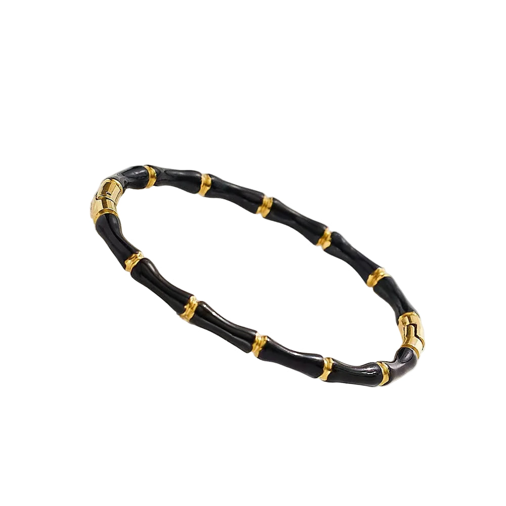 Stainless Steel Black And White Bamboo Bone Bracelet