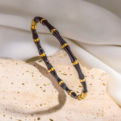 Stainless Steel Black And White Bamboo Bone Bracelet