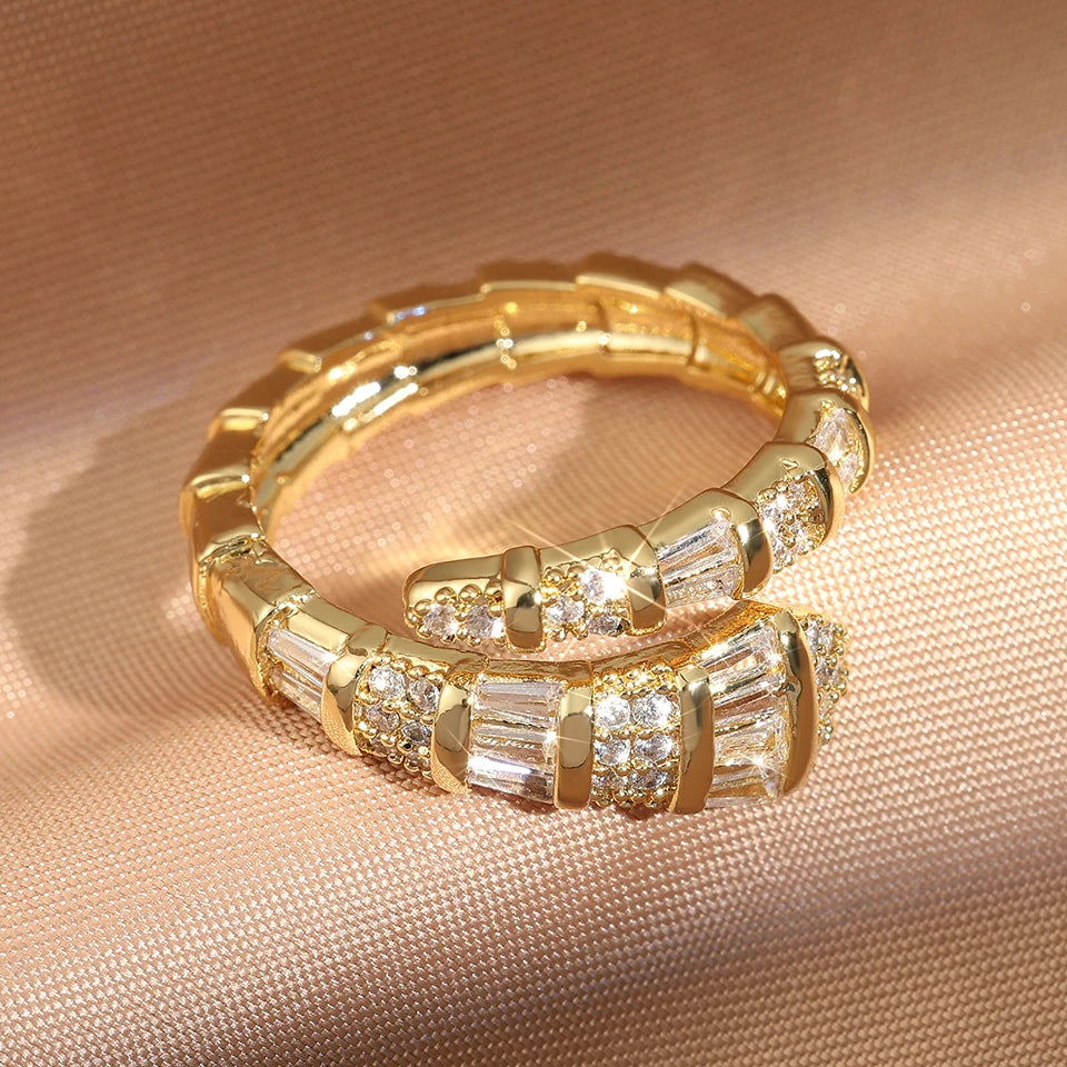 Copper Metal Snake Bone Nail Inlaid Zirconium Opening Ring