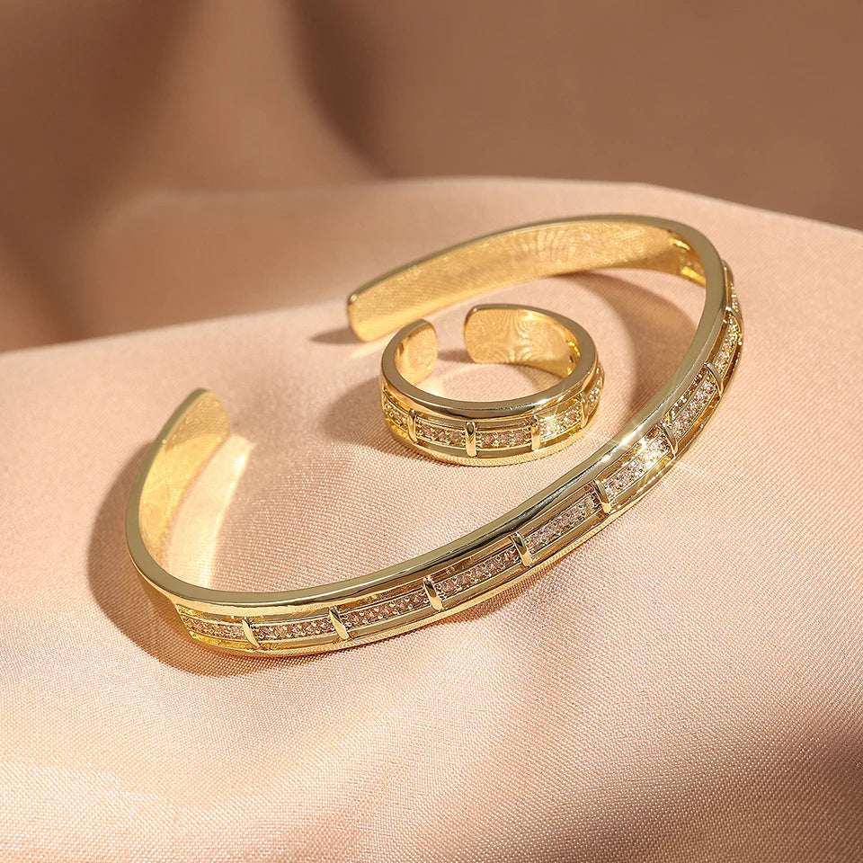 2-piece Set Of Copper Metal Inlaid Zirconium Opening Ring