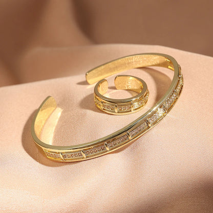 2-piece Set Of Copper Metal Inlaid Zirconium Opening Ring