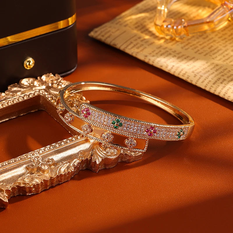 Luxurious Exquisite Zircon Flower Copper Bracelets