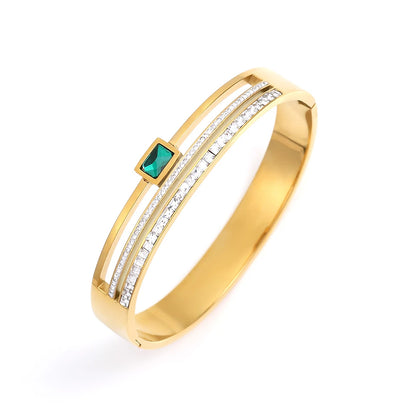 Stainless Steel Emerald Double Row Zirconium Ring