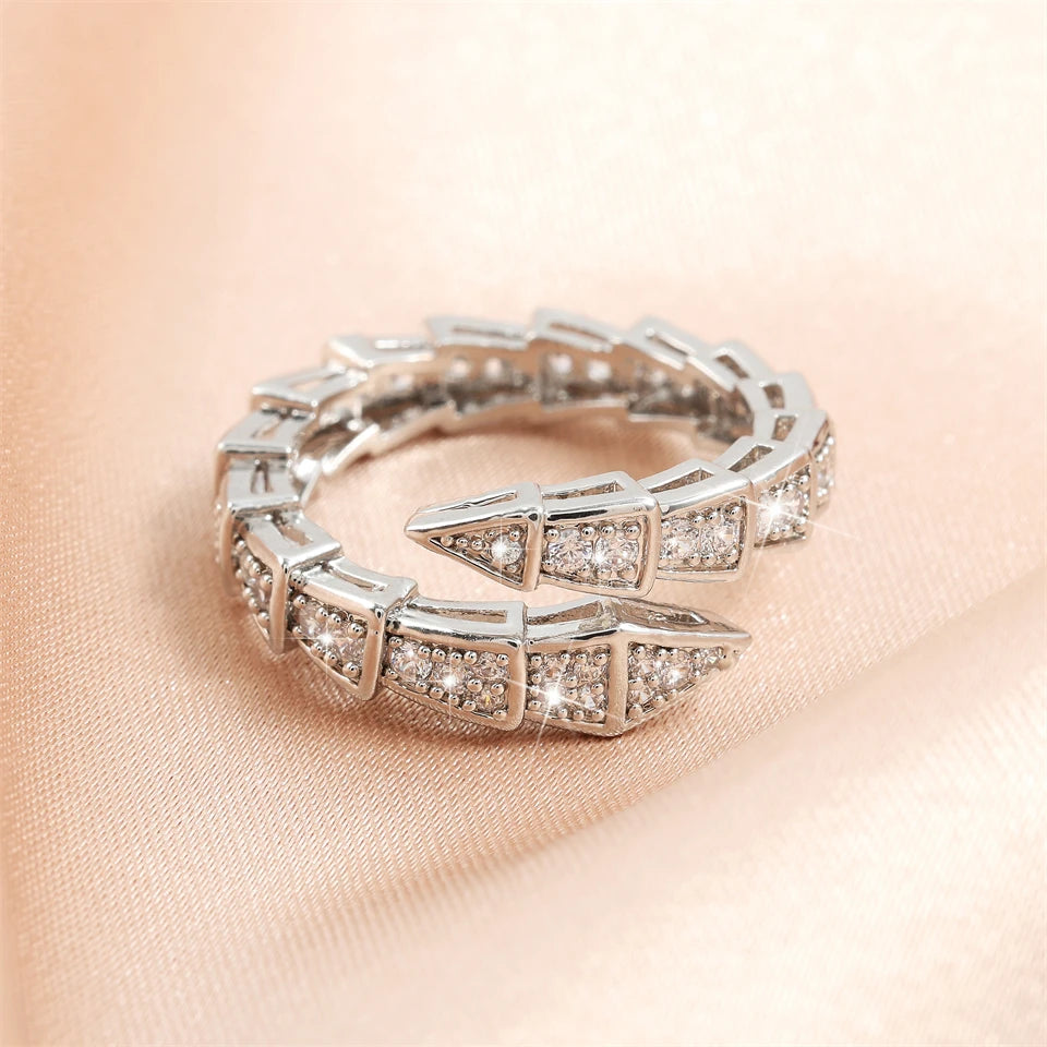 Copper Metal Snake Bone Nail Inlaid Zirconium Opening Ring
