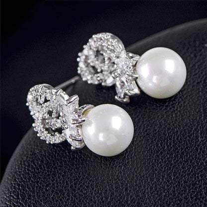 Romantic Sweet Pearl Thorny Zircon Earrings