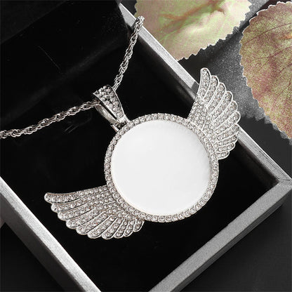 Angel Wings Mirror Photo Memorial Pendant Inlaid Necklace