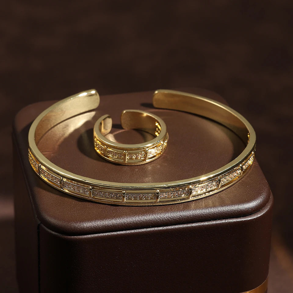 2-piece Set Of Copper Metal Inlaid Zirconium Opening Ring