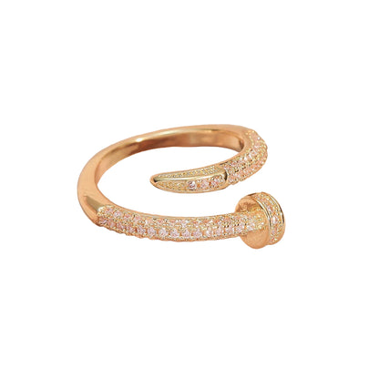 Copper Metal Snake Bone Nail Inlaid Zirconium Opening Ring