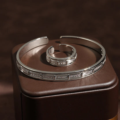 2-piece Set Of Copper Metal Inlaid Zirconium Opening Ring