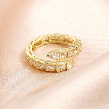 Copper Metal Snake Bone Nail Inlaid Zirconium Opening Ring