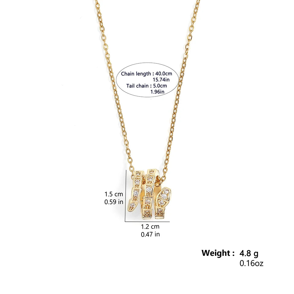 Snake Bone Inlaid Zirconium Pendant Necklace